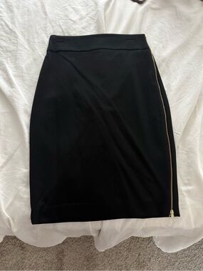 Express Black Pencil Skirt with Gold Side Zipper